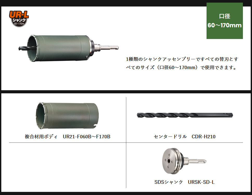 UR21 複合材用 SDSシャンク 口径95mm 有効長130mm UR-Fセット