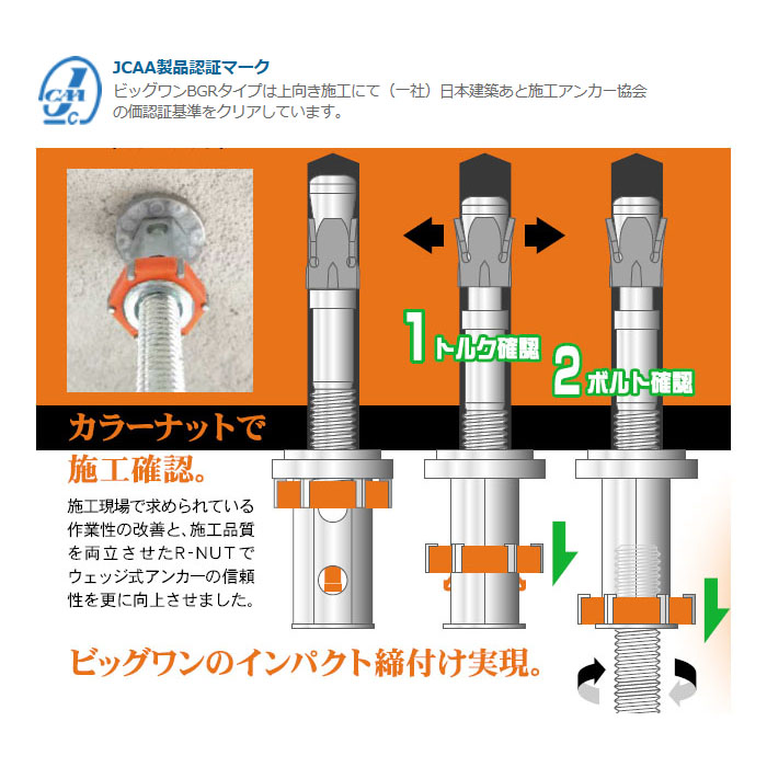 ウェッジ式アンカー ビッグワン BGRタイプ 懸垂物用 取寄品 - 大工道具