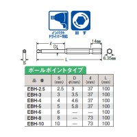 電動ドリル用ヘックスビット ボールポイントタイプ 5mm ※取寄品の2枚目