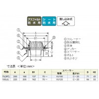 アルミニウム製ルーフドレイン たて引き用 打込型 バルコニー 庇・屋上用(呼称75)の2枚目