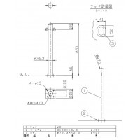 受注生産 ピラー ベース式 両フック 車止めポール 直径76.3mm H850 ステンレス製 メーカー直送の2枚目