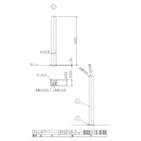 ロングピラー ベース式 フック無 車止めポール 直径139.8mm H1500 黄 スチール製 メーカー直送の2枚目