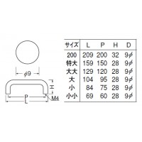 ステン9mm径丸棒ハンドル 200 鏡面 1本価格 ※メーカー取寄品の2枚目