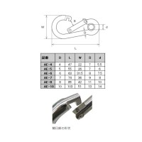 ステンレス スナップフックAE型 リング付 5x55x26mm 20個 取寄品の2枚目