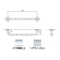 握りバー 外径34×450×90 ヘアライン Gタイプ ※メーカー直送 受注生産品の2枚目