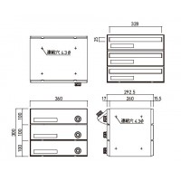 郵便受箱(横型・ダイヤル錠付)前入後出型 3戸用 300×360×292.5 ※メーカー直送品の2枚目