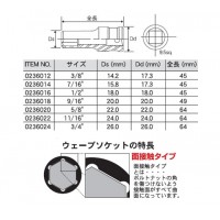 Pro-Autoウェーブディープソケット(インチ)6PT.(差込角9.5mm・サイズ3／8inch)の2枚目