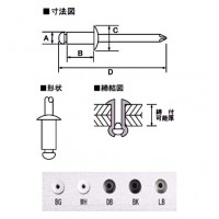 カラーブラインドリベット ベージュ 締付可能厚3.2～4.8mm 20本入の2枚目