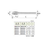 スーパー超硬バー シャンク径6mm 卵型 全長69×刃径19×刃長25mm 取寄品の2枚目