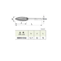 超硬バー 重切削用 シャンク径6mm 楕円型 全長76×刃長32mm 取寄品の2枚目