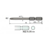 ドライバビット シャンク径6.35mm 刃先(+)2×4.5×全長65mm(10本入)の2枚目