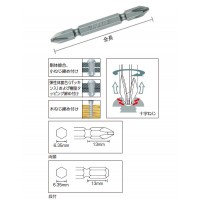 両頭ギザビット 刃先(+)2×全長150mm(マグネット入り)(2本組)の2枚目